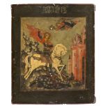 RUSSIAN SCHOOL, 18TH CENTURY ST. GEORGE KILLING THE DRAGON Tempera on panel, cm. 31 x 26 Color