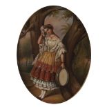 EUROPEAN PAINTER, 19TH CENTURY YOUNG WOMAN WITH TAMBOURINE Oval oil on metal, cm. 15 x 11 Frame in