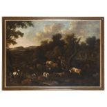 DUTCH PAINTER, SECOND HALF OF THE 17TH CENTURY LANDSCAPE WITHWITH SHEPHERDS AND HERDS Oil on canvas,