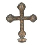 SILVER-PLATED PROCESSIONAL CROSS, LATE 19TH CENTURY entirely embossed to apostles' figures at the