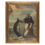 SOUTH ITALIAN PAINTER, 18TH CENTURY ST. FRANCIS OF PAOLA CROSSING THE STRAIT OF MESSINA (?) Oil on