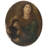 CENTRAL ITALIAN PAINTER, 18TH CENTURY SAINT ANNE AND THE VIRGIN Oil on oval canvas applied on