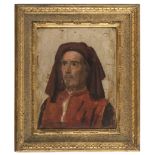 TUSCAN PAINTER, 19TH CENTURY PORTRAIT OF RENAISSANCE CHARACTER Oil on panel, cm. 25 x 20 Color lacks