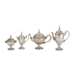 TEA AND COFFEE SERVICE IN SILVER, PUNCH MILAN 1944/1968 fluted basin, knobs and handles in ivory.