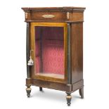 WALNUT CABINET, CENTRAL ITALY EMPIRE PERIOD with glass door and column sides in ebonized wood. Black