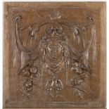 TWO WOODEN BAS-RELIEFS, NAPOLEON III representing head with drapery and plant motifs. Measures cm.