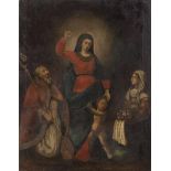 ITALIAN PAINTER, 18TH CENTURY THE VIRGIN WITH THE CHILD, SAINT BISHOP AND YOUNG WOMAN Oil on canvas,
