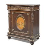 SIDEBOARD IN WALNUT, FRANCE PERIOD NAPOLEONE III with highlights in gold and door centered by oval