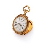 POCKET WATCH, BRAND AMERICAN WATCH in yellow gold 18 kts., with case decorated on the backside