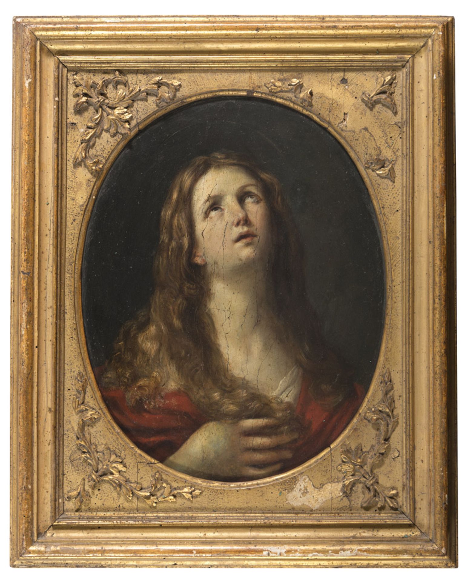 BOLOGNESE PAINTER, 17TH CENTURY MARIA MADDALENA, AFTER GUIDO RENI Oil on oval canvas, cm. 40 x 32