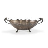 SILVER CENTERPIECE, PUNCH PALERMO, POST 1968 lobed body, handles chiseled to leaves. Silversmith