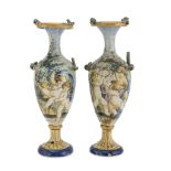 REMAINS OF A PAIR OF CERAMIC VASES, ROMAN CASTLES LATE 19TH CENTURY polychrome decorated with