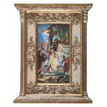 PAINTER EARLY 20TH CENTURY ADORATION OF THE MAGIS Painted on ivory cm. 23 x 12 Signed bottom right