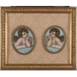 PAINTER 20TH CENTURY CHERUBS A pair of oval miniatures on ivory, cm. 12 x 10 In only frame PITTORE