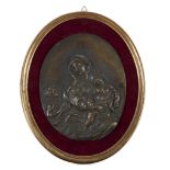 FILIPPO DELLA VALLE (Florence 1698 - Rome 1768) MADONNA WITH CHILD AND ST. JOHN INFANT Oval bronze