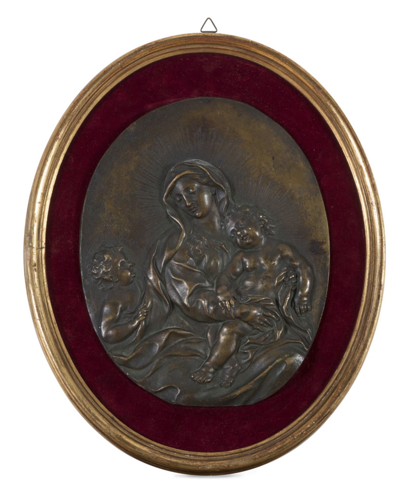 FILIPPO DELLA VALLE (Florence 1698 - Rome 1768) MADONNA WITH CHILD AND ST. JOHN INFANT Oval bronze
