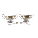 A PAIR OF SILVER SALTCELLARS, PUNCH LONDON, LATE 19TH CENTURY nacelle-shaped, inside gilded,