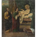 UNKNOWN PAINTER, Early 19TH CENTURY THE BIRTH OF THE VIRGIN Oil on canvas, cm. 61 x 55 CONDITIONS OF