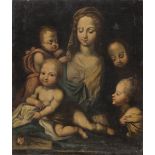 FLEMISH PAINTER, 17TH CENTURY VIRGIN WITH CHILD AND ANGELS Oil on canvas, cm. 65 x 55,5 PROVENANCE