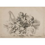 JOHANN GEORG HERTEL (18th century) ALLEGORIES WITH CHERUBS, AFTER BOUCHER Five engravings, cm. 21