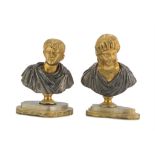 PAIR OF BUSTS IN GOLDED AND SILVER-PLATED BRONZE, EARLY 19TH CENTURY representing Roman Emperors.