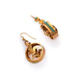 A PAIR OF EARRINGS in yellow gold 14 kts., with pending circles decorated by a line of small