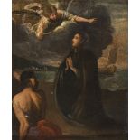 FERRARESE PAINTER, EARLY 17TH CENTURY THE ANGEL INDICATING TO ST. FRANCIS OF PAOLA THE BOAT TO CROSS
