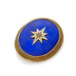 BEAUTIFUL BROOCH with mount in gold 18 kts., of oval shape with blue enamel and central star