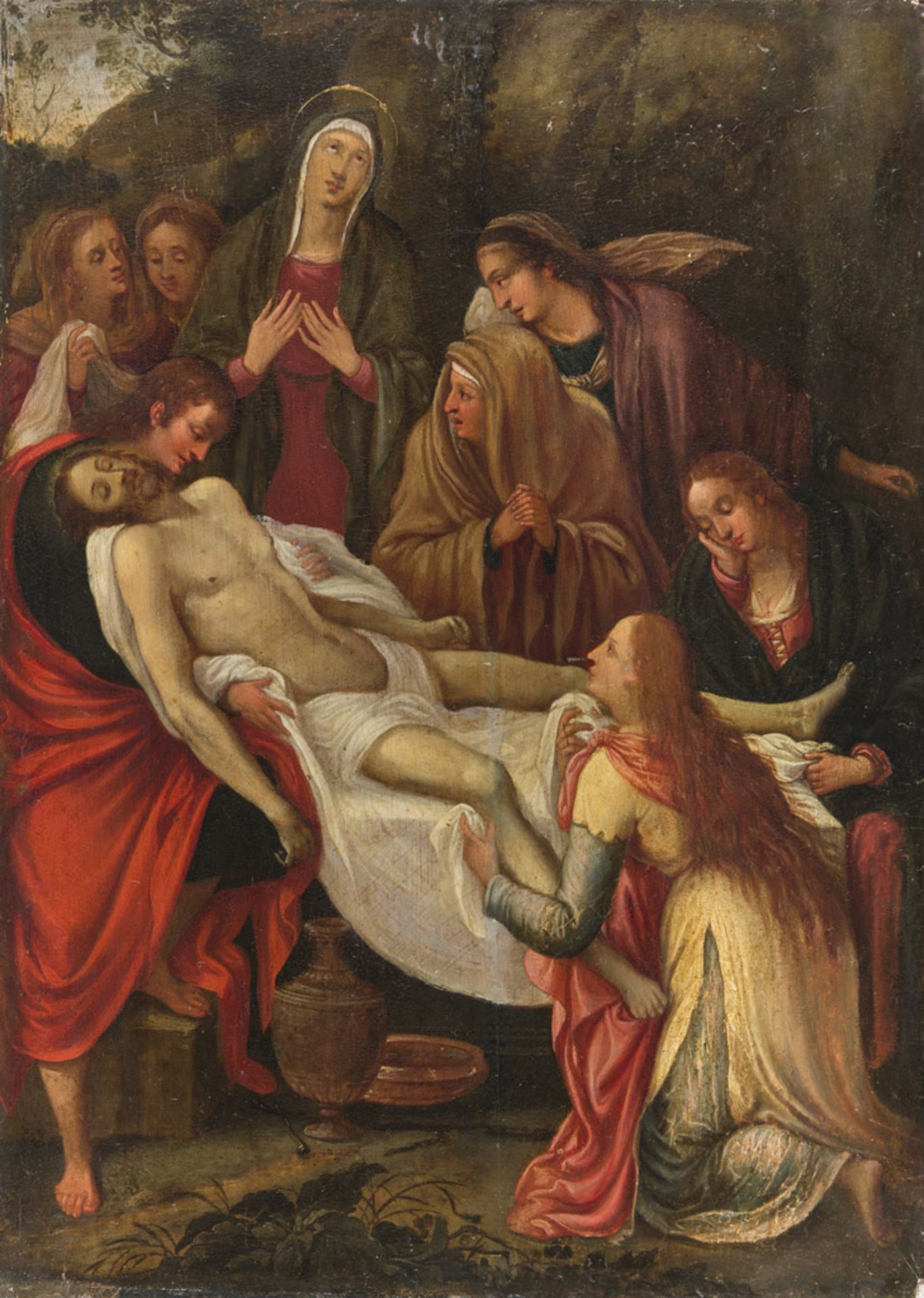 LOMBARD PAINTER, SECOND HALF OF THE 16TH CENTURY CHRIST DEPOSITED IN THE SEPULCHRE Oil on panel, cm.