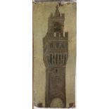 ITALIAN PAINTER, 19TH CENTURY TUSCAN BYZANTINE BELL TOWER Oil on unstretched canvas, cm. 39 x 15 Not