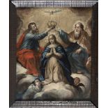FLEMISH PAINTER, 17TH CENTURY THE CROWNING OF THE VIRGIN Oil on panel, cm. 30 x 24 PROVENANCE