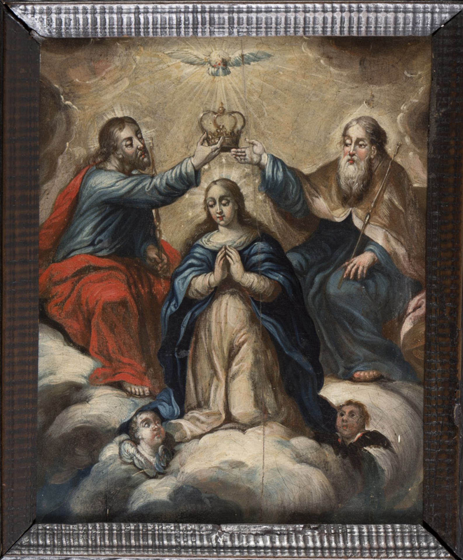 FLEMISH PAINTER, 17TH CENTURY THE CROWNING OF THE VIRGIN Oil on panel, cm. 30 x 24 PROVENANCE