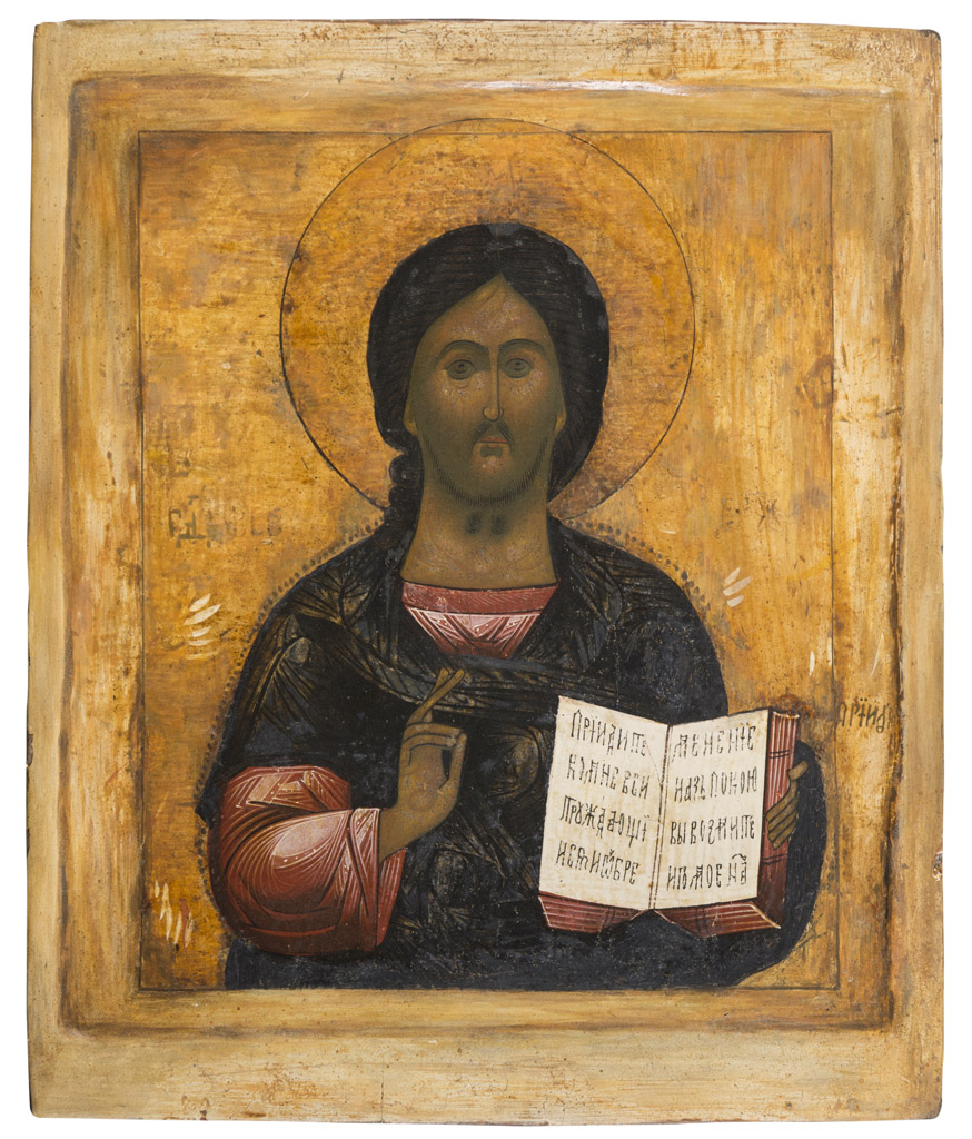 RUSSIAN PAINTER, 19TH CENTURY CHRIST PANTOCRATOR Tempera icon on panel, cm. 31 x 27 PITTORE RUSSO,