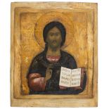 RUSSIAN PAINTER, 19TH CENTURY CHRIST PANTOCRATOR Tempera icon on panel, cm. 31 x 27 PITTORE RUSSO,