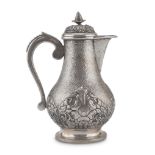 SMALL SILVER-PLATED TEAPOT, EARLY 20TH CENTURY dotted body with floral decoration at the bottom.