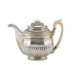 BEAUTIFUL SILVER TEAPOT, PUNCH MOSCOW 1828 fluted oval body and fluted spout, ivory handle.