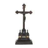 RARE CRUCIFIX, LATE 18TH CENTURY in ebony with marble inlays. Christ in lost wax casting bronze.