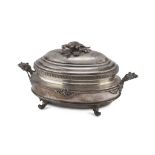 SMALL SILVER TUREEN, PUNCH MILAN 1944/1968 oval body with leaf handles and figure of pheasant on the