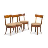 FOUR BEAUTIFUL WALNUT CHAIRS, TUSCANY FRENCH DIRECTORY PERIOD with bent splat backs, round seats and