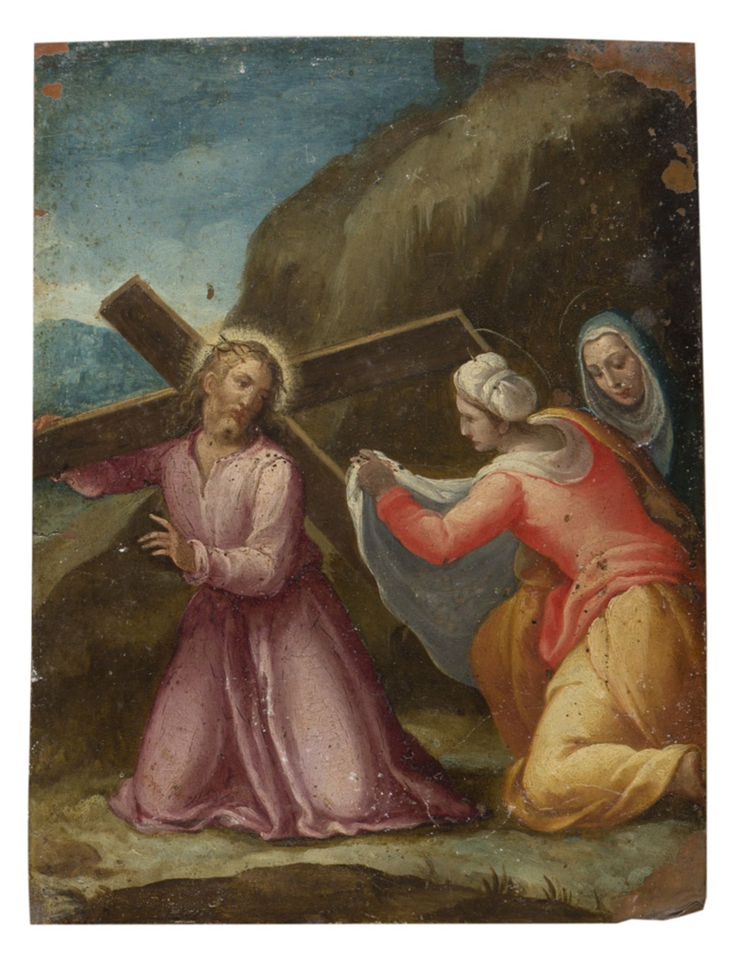 NORTH ITALIAN PAINTER, 17TH CENTURY CHRIST AND VERONICA Oil on copper, cm. 22,5 x 17 PROVENANCE