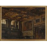 ITALIAN PAINTER, 19TH CENTURY PALACE ROOM WITH BIG SCREEN STAIRWAY WITH FIGURES AND DECORATED