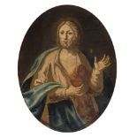 ITALIAN PAINTER, 18TH CENTURY THE HEART OF CHRIST Oval oil on panel, cm. 34 x 26,5 CONDITIONS OF THE