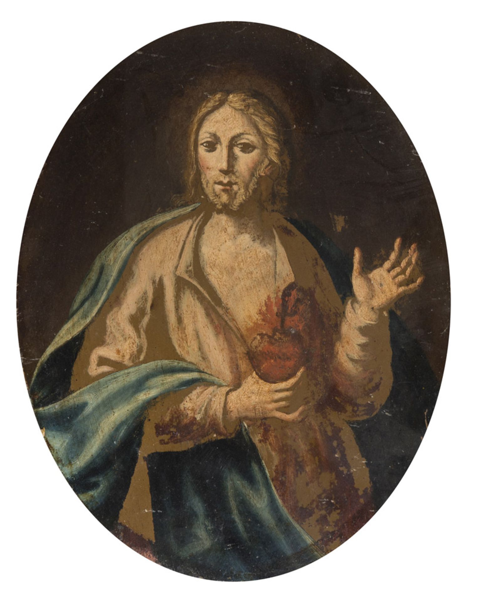 ITALIAN PAINTER, 18TH CENTURY THE HEART OF CHRIST Oval oil on panel, cm. 34 x 26,5 CONDITIONS OF THE