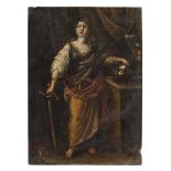 BOLOGNESE PAINTER, 18TH CENTURY JUDITH WITH THE HEAD OF HOLOFERNES Oil on panel, cm. 36,5 x 26