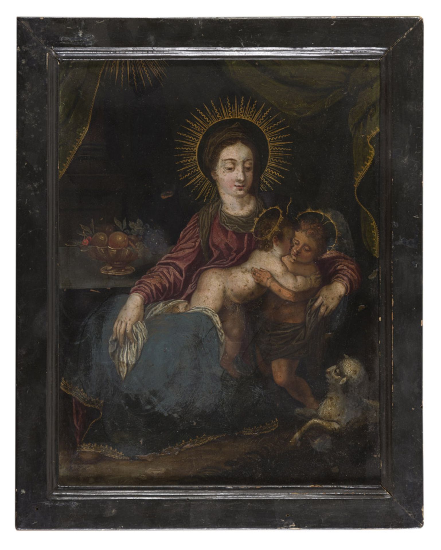 FLEMISH PAINTER, 17TH CENTURY VIRGIN AND CHILD WITH ST. JOHN INFANT Oil on copper, cm. 28,5 x 22