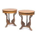 A PAIR OF SMALL TABLES IN MAPLE TREE, 20TH CENTURY of style Charles X period, with round tops and