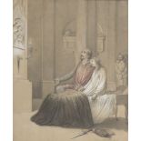 ITALIAN PAINTER, 19TH CENTURY THE PRAYER FOR THE DEAD Watercolour and white lead on paper, cm. 23