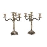 A PAIR OF SILVER CANDELABRA, ITALY 1944/1968 four flames, bird claw feet. Title 800/1000. Measures