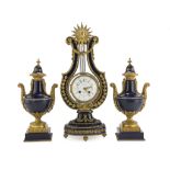 EXCEPTIONAL TRIPTYCH WITH CLOCK, FRANCE LATE 19TH CENTURY in Sevres porcelain with cobalt enamel and
