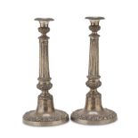 A PAIR OF SILVER CANDLESTICKS, PUNCH NAPLES 1832/1872 with fluted shaft and borders embossed with